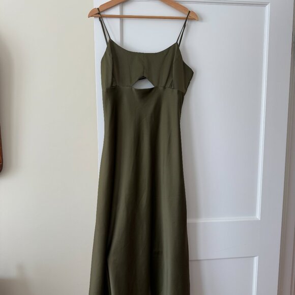 Banana Republic CUTOUT MIDI SLIP DRESS dark green - Size 10 - Picture 2 of 7